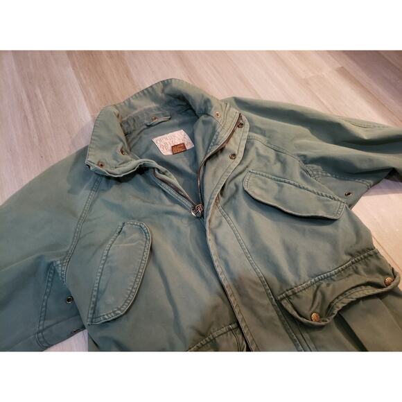 Vintage 90's Arizona Jean Company Green Barn Jacket Military Style Cotton Medium - Picture 2 of 7